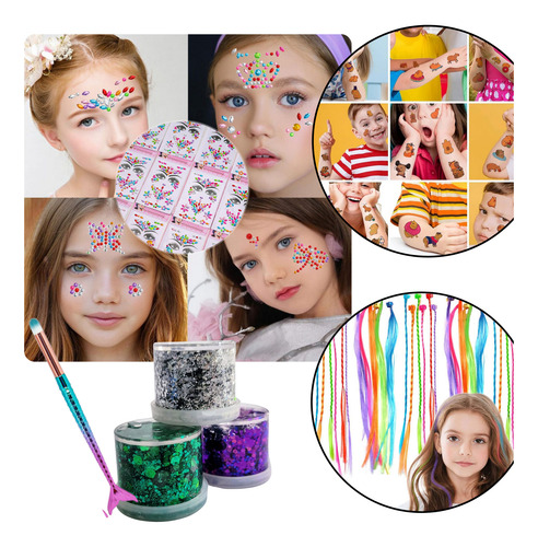 Kit Strass Tattoo Glitter Trencita Cumpleaños Nena