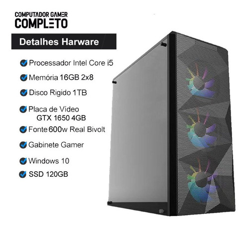 Computador Gamer I5 GTX 1050 16GB 1TB120GB KaBuM