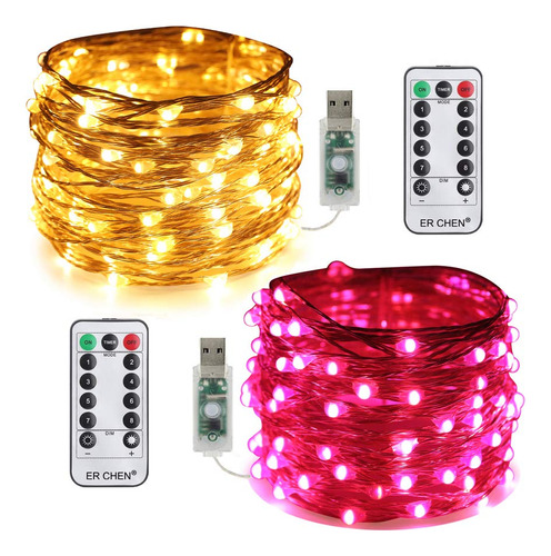 Er Chen 2 Luz Usb Regulabl 33 Pie 100 Led Color Blanco Rosa