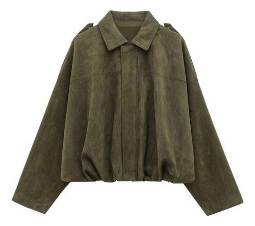 Chaqueta Bomber De Ante Holgada De Moda Para Mujer