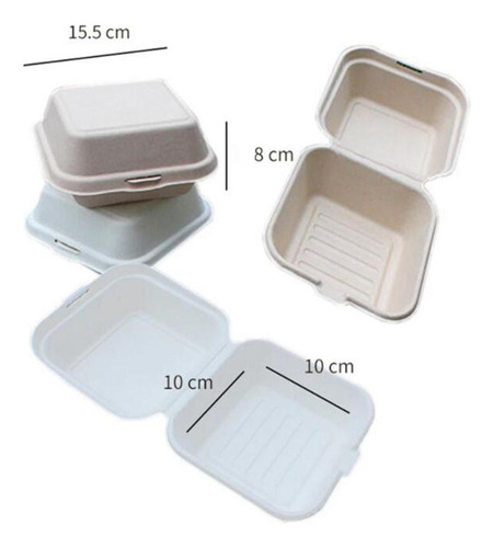 6x6 Bagasee Clamshell Cajas Beige 50 Piezas El 15x15x8cm