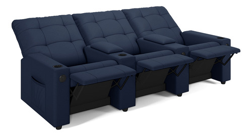 Poltrona Reclinável Para Cinema Parma 3l Baú Usb Pu Cor Azul
