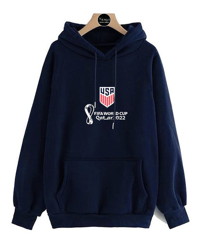 Buzo Hoodie Capota Copa Mundial Qatar Usa Mujer