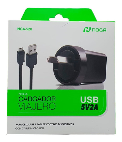 Cargador Usb Noga Celular Tablet 220v 100ma 2a Amp Micro Usb