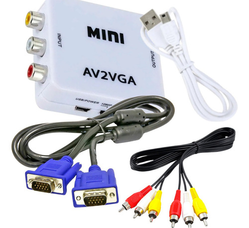 Kit Completo Adaptador Av Rca Para Vga + Cabo Vga + Cabo Rca