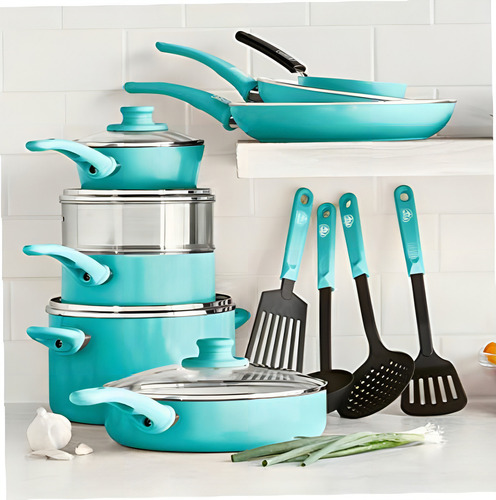 Set de Utensilios de Cocina Antiadherentes de Cerámica Soft Grip de 16 piezas Color azul