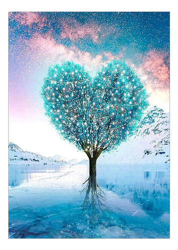 Juego De Pintura 5d Diamante, Árbol Del Amor Azul, 40x30 Cm