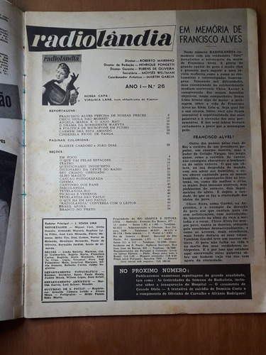 Revista Radiolândia 26 1954 Virgínia Lane Na Capa (Usado)