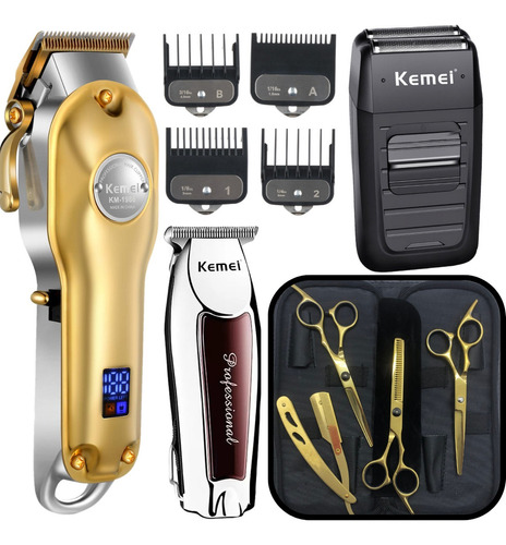 Kit de 3 tijeras profesionales para peluquero y máquinas cortadoras de color dorado de 110 V/220 V