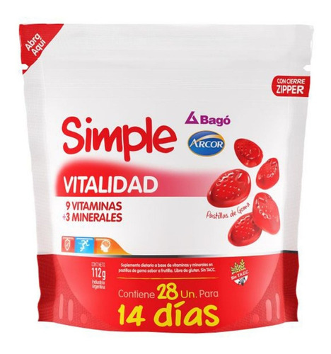 Suplemento en pastillas Arcor Bagó  Simple Vitalidad vitaminas sabor frutilla en sachet de 112g 28 un