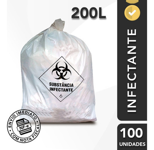 Saco De Lixo Infectante 6 Hospitalar Resíduo 200l Com 100un Cor Branco