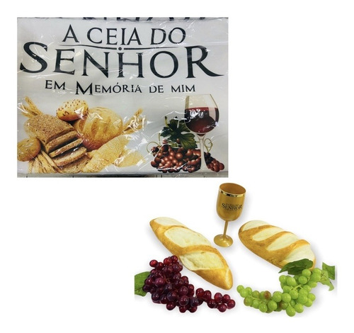Kit Santa Ceia C/ Toalhas, Uvas, Pães E Taça