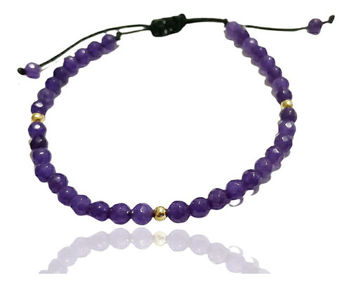 Pulsera Cuarzo Morado Amatista Premium Oro 10k Joyeria Fina