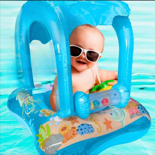 Salvavidas Inflable Infantil Azul Con Techo Para Bebé Acuati