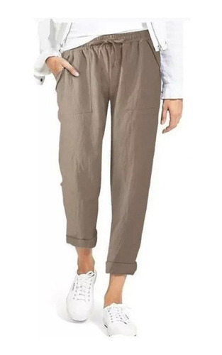 Pantalones De Lino De Algodón De Mujer Con Cintura Elástica