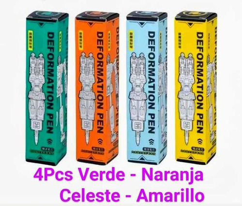 Pack 4 Lapiceros Robot Transformer En Colores (inc/envio)