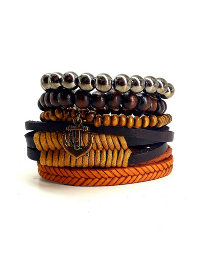 Pulseras Brazaletes Ancla Bolitas Pack 5en1 Hombre Emporio