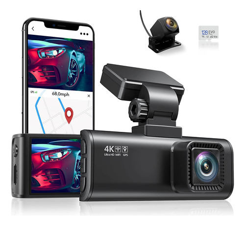 Redtiger F7n 4k Dual Dash Cam Wi-fi Gps Tarjeta Sd 128 Gb