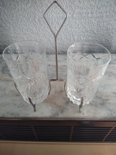 2 Vaso  Cristal Whisky + Soporte Acero Mod. Tu Y Yo