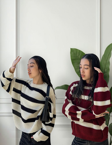 Sweater Rayado Pack X 2 De Hilo Lana Punto Inglés