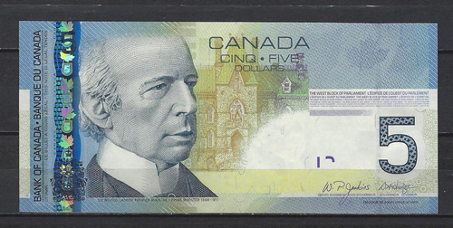 B188 Canadá Billete 5 Dólares Año 2002 Cat#. P-101