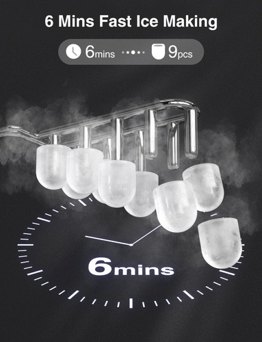 Encimera Portátil Para Hacer Hielo 9 Hielos En 6 Min 12 Kg/d Negro