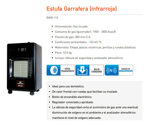 Imagen 4 de 10 de Estufa Calefactor Garrafera Daewoo Dany-113 3612kcal Regulad