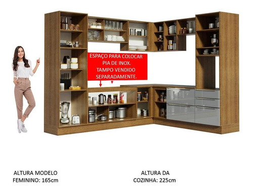 Cozinha Completa Canto Madesa Lux 526001 Armário E Balcão Cor Rustic/Cinza