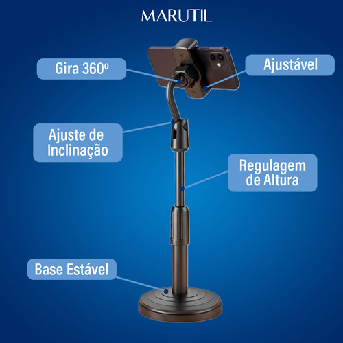 Suporte Tripé Ajustável Celular Câmera Mesa Regulagem 360° Para Selfie Live Videochamada - Marca Marutil