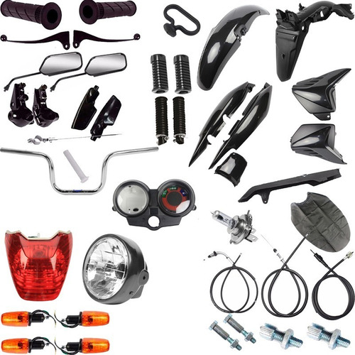 Kit Carenagem + Kit Farol Pisca Cg 125 Fan 2009 A 2013 Preto