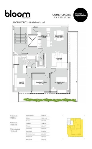 Imagen 21 de 22 de Departamento Pichincha 3 Dormitorios En Construccion