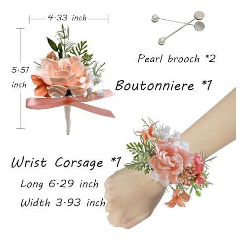 Conjunto De Corsage Y Boutonniere, Polvo Ruborizado Hecho A