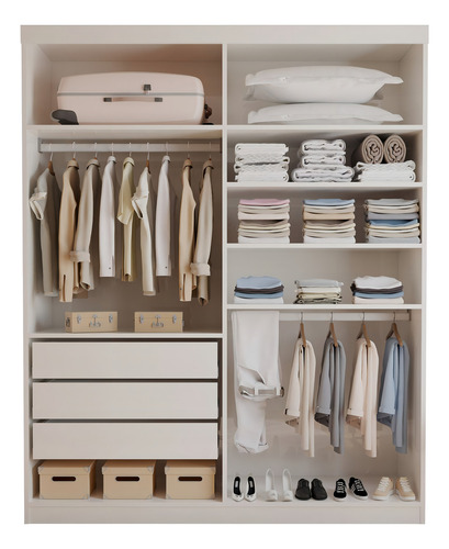 Closet Casal Sem Portas 3 Gavetas Roma Branco Eawt