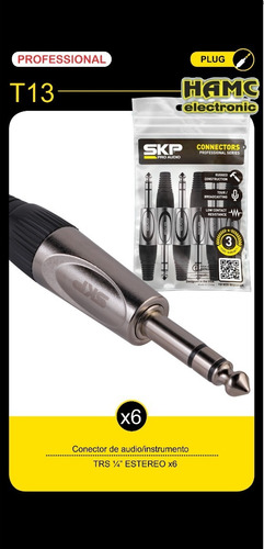 Imagen 2 de 2 de Combo Ficha Plug Estereo Macho Profesional Skp Pro