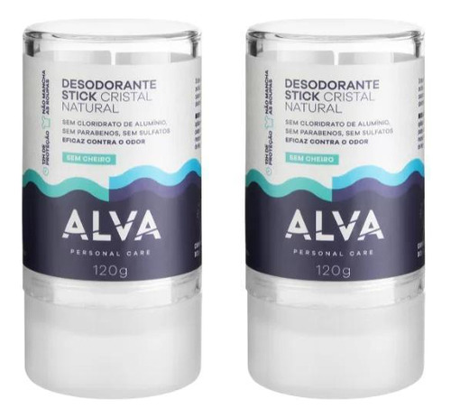 Desodorante Alva Cristal Stick 120g - 2 Unidades