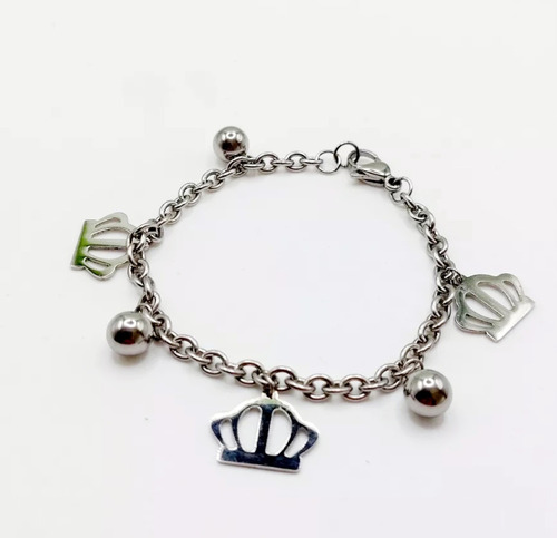 Pulsera Corona Coronita Y Bolitas Regalo - Acero Quirurgico