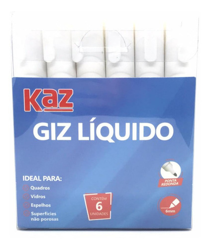 2 Marcadores Giz Líquido Branco Com Ponta Redonda 6mm Kaz