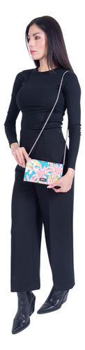 Bolsa Crossbody Hook Pineda Covalin Diseño Herbolaria Flores Color Marino/rjo Morado