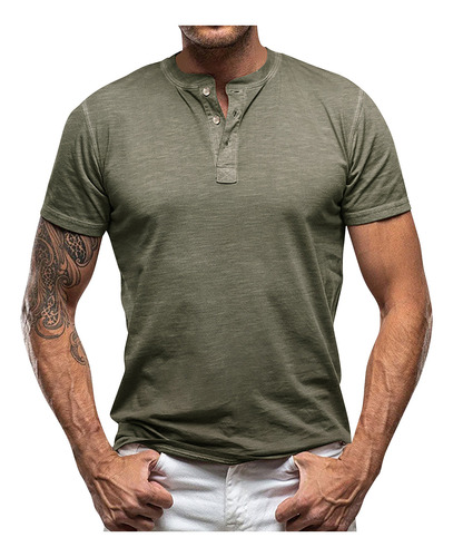 Camisa De Manga Corta En Forma De F Para Hombre, Color Liso,