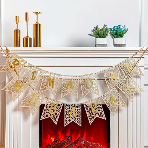 Ramadan Banner Pull Flag Decoraciones Musulmanas Props Oro