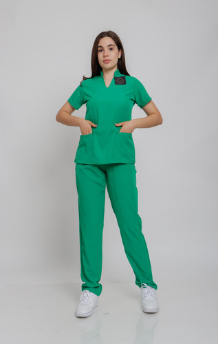 Scrub Dama Conjunto Quirúrgico Filipina Mao Pant Recto Verde Bandera Lisa M