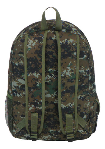 Mochila Escolar Pixel Camo East West Con Gancho Porta Llavero Y Botella Color Green