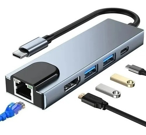 Dock Station Multi Funcion Type-c A Hdmi 5 En 1 Con Rj45