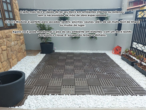 Kit 15 Deck Madeira Plástico Encaixe Modular Varanda Marrom-escuro