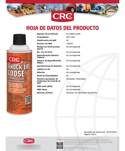 Solvente Penetrante En Frio Knock'er Loose Crc 3027