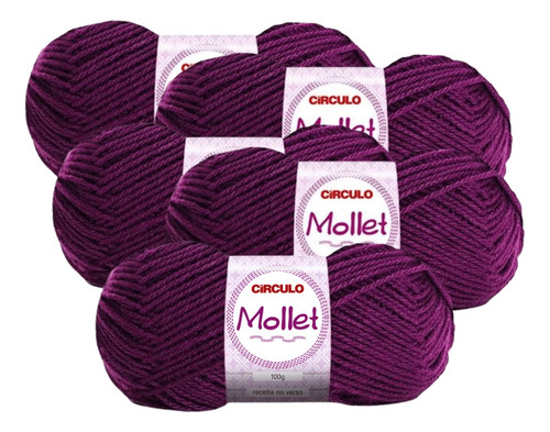 5 Novelos De Lã Tricô Mollet Círculo 200m 100g (pacote5un) Cor 6313 - Amora