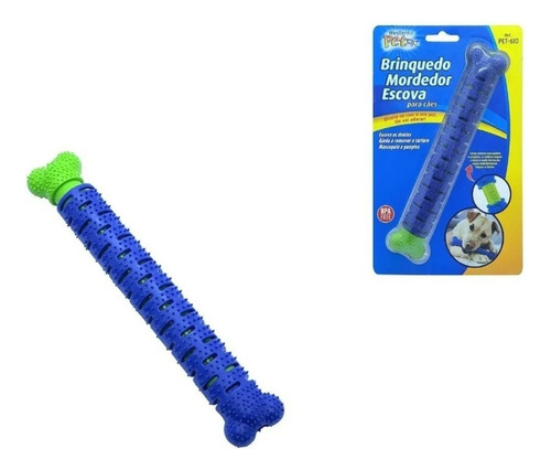 Cepillo de dientes Interactive Toy C Teething Bone para perros, color azul con verde