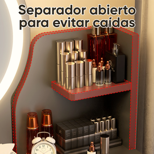 Tocador Con Espejo De Luz Led Y Taburete Comoda Extendible