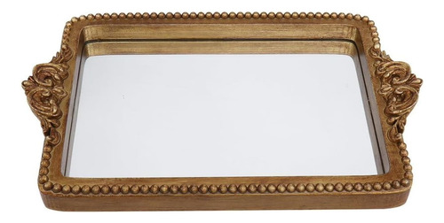 Bandeja Dorada Vintage Con Base De Espejo, Tarjetero Elegant