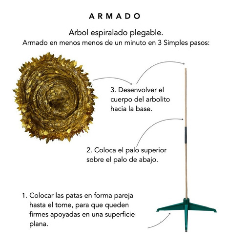 Imagen 5 de 10 de Arbol De Navidad Espiral Plegable 60cm Hojas Metalizado